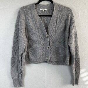 Madewell Cropped Cardigan Womens M Gray Shimmer Cableknit Wool Fisherman Chunky